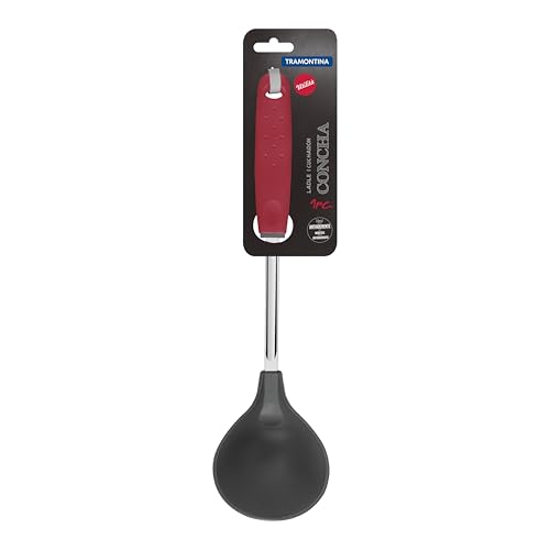 Image of Tramontina Utilita Nylon Ladle - Red Polypropylene Handle - Heat Resistant up to 180 C - Ideal for Serving Soup, Stew, Sauces & More
