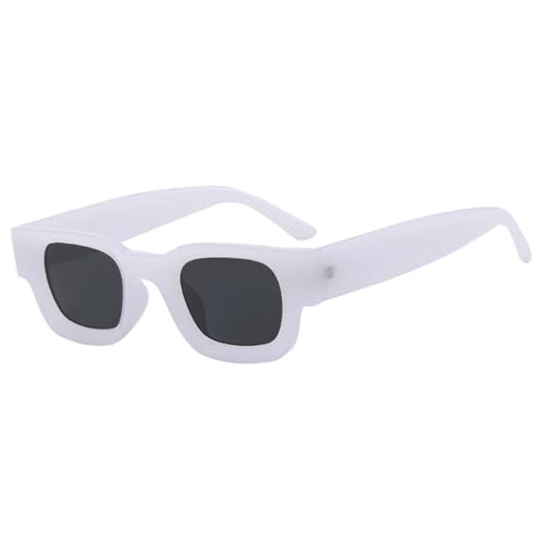 Lunettes de soleil rectangulaires épaisses blanc gelé look rétro moderne verres gris
