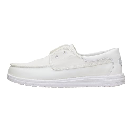 HEYDUDE Mens Wally Cru Stretch Canvas Slip On Shoes White Size 11 | Lightweight Flexible Loafers with Cushioned Support for All Day Wear