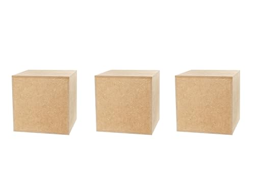 DECORATIVO Columnas MDF, columnas para flores para salón, soportes para decoraciones, bases, soportes para plantas, bases estables, MDF en bruto, 20 x 20 x 20 cm, 3 piezas