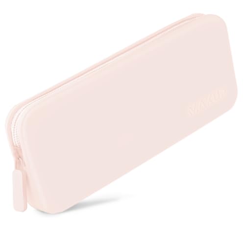 Bolsa de maquiagem de silicone, estojo de maquiagem com zíper para organizar cosméticos, pincéis de maquiagem, ferramentas e lápis, lavável, suporte de bolsa de silicone macio, Areia rosa, Viagens