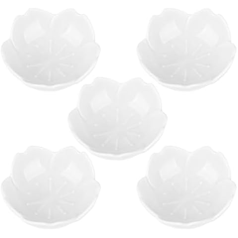 WHJY White Cherry Blossom Dish Set, Cute Pink Ceramic Plates, Sauce/Seasoning Dish, Sushi Dishes, Soy Dipping Bowl, Dessert, Appetizer Plates, Serving Dish for Kitchen Home – Set of 5 Cover