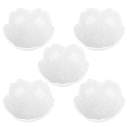 WHJY White Cherry Blossom Dish Set, Cute Pink Ceramic Plates, Sauce/Seasoning Dish, Sushi Dishes, Soy Dipping Bowl, Dessert, Appetizer Plates, Serving Dish for Kitchen Home – Set of 5