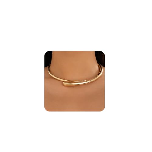 Gold Silver Chunky Choker Necklace For Women Waterdrop Choker Collar Necklace Bold Statement Necklaces Spring Hinged Open Necklaces Trendy Jewelry