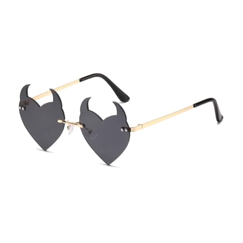 ENTHYI Devil Heart Sunglasses Rimless rave Trendy Halloween party Funny Woman/Men Glasses