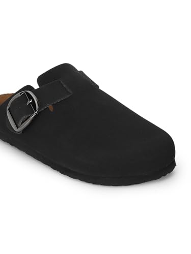 Image of LYDC London Comfortable Black Suede Clogs for Woman | Stylish and Durable Clogs Women Footwear with Anatomically Shaped Footbed, Soft Lining & Lightweight EVA Sole for All-Day Comfortand Versatile Everyday Wear