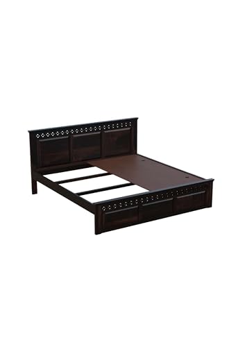 Image of Solid Sheesham Wood Queen Size Bed Without Storage | Wooden Double Bed Cot for Bedroom Furniture | Platform Bed | Palang for Hotels | Walnut, Recommended Mattress Size: 78 X 60 Inch