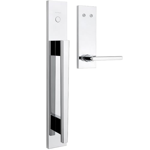 Image of Kwikset Caerus Front Door Lock & Deadbolt Set, Entry Handleset with Interior Reversible Lever, Polished Chrome, Dummy Deadbolt Double Door Handleset