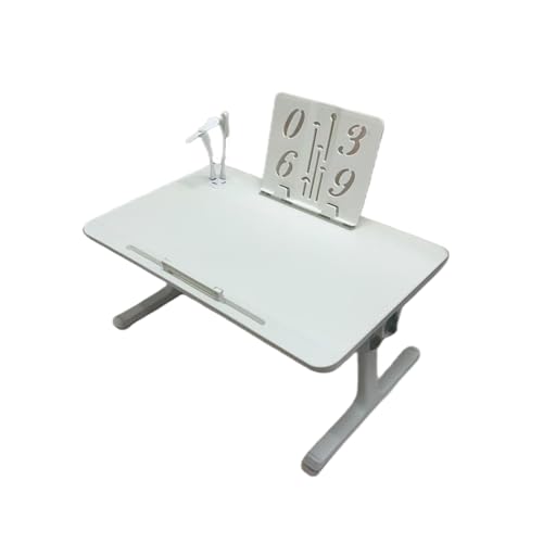 Image of BonKaso Adjustable Laptop Table for Bed (60x40 cm) | Foldable Lap Desk with Book Holder & Mobile Stand | Engineered Wood Portable Study Table for Work from Home, Reading & Study (White)