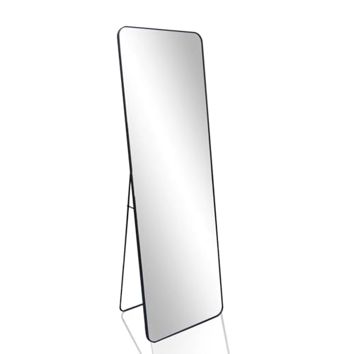 Kapler Arc Miroir sur pied, 160 x 53 cm, grand, rond, noir, pour Deman, monté au mur, inclinable, décoration de salon