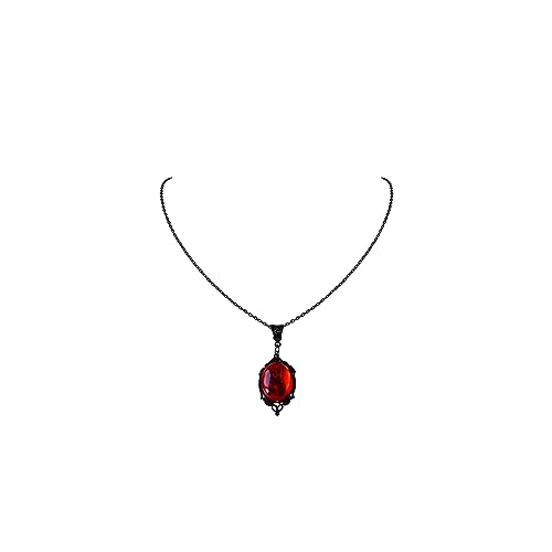 INENIMARTJ Gothic Cameo Necklace Blood Red Purple Stardust Crystal Pendant Necklace Goth Vintage Teardrop Necklace Halloween Jewelry for Women