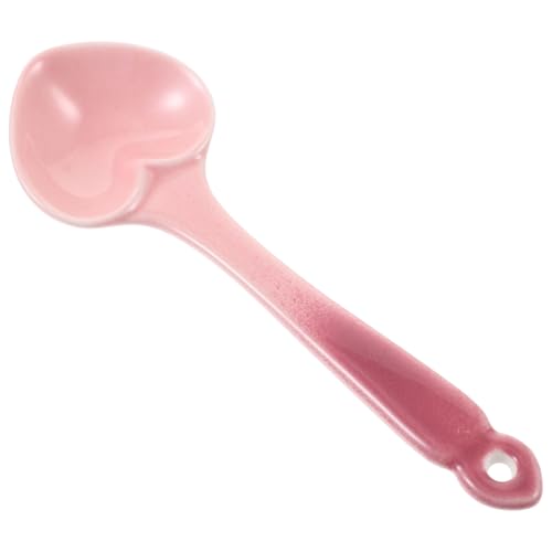 JECOMPRIS Cuillère à Dessert en Céramique Forme Cœur Couleur Dégradé Rose Cuillère Créative pour Maison et Café Couverts en Porcelaine Élégants pour Servir Desserts et Cafés