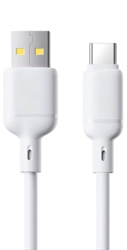 كابل USB-C شديد التحمل 2.4 امبير، سلك شحن ونقل بيانات بطول 1 م لأجهزة آبل آيفون وسامسونج جالكسي الترا، شاحن USB إلى نوع C من بلاستيك بي في سي، وصلة تقوية