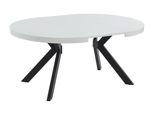 Vente-unique - Table à Manger Extensible 4 à 8 Personnes en MDF et Acier - Blanc laqué et Noir - KOMONI