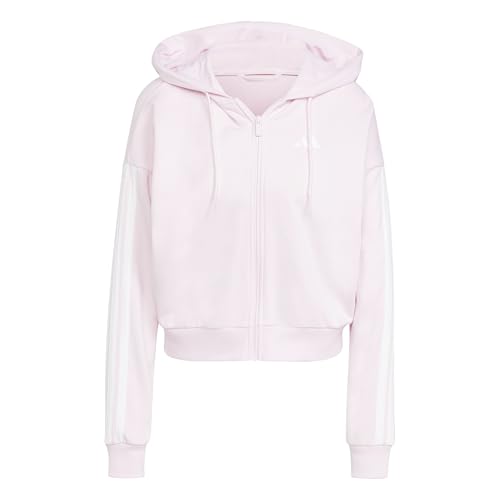 adidas Women's Essentials 3-Stripes French Terry Full Zip Hoodie Clear Pink/White S S