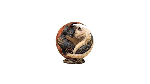 DMDMBSR Black and White Cat Yin Yang Art Desk Decor – 6" Resin Yin Yang Cats Statue, Cute Black & White Cat Figurine for Home Office Table, Bookshelf & Bedroom Decoration, Unique Cat Lover Gift