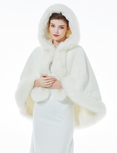 Women Faux Fur Shawls Wraps Bridal Fur Stoles Cloak Coat Fur Trimmed Cape Poncho for Party Wedding Bridal3