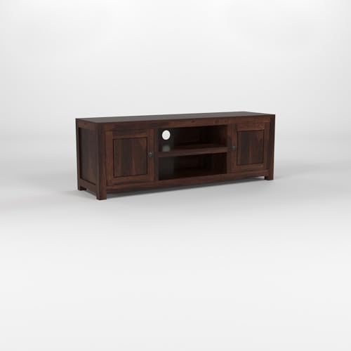 Image of Solid Sheesham Wood Entertainment TV Unit with 2 Door | Rosewood Tv Stand /TV Cabinet for Living Room | Bedroom | Wooden TV Panel with Shelf Stoarge | TV Table (Walnut)