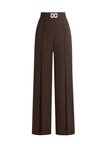 Pantalon taille haute élastique pour femme à coupe droite élégante en tissu d'automne