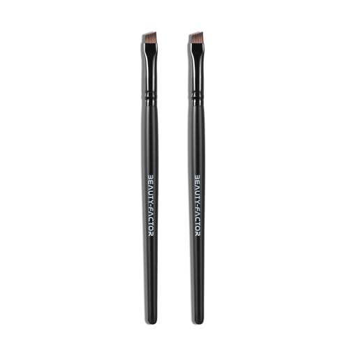 Angled Eyeliner Brush Set - 2PCS Precision Ultral Thin Angle Eye Liner Brushes Fine Point with Flat Bristles for Brow Powder, Smooth Gel, Cream, or Liquid for Creating Sharp Lines, Detailed Eye Looks