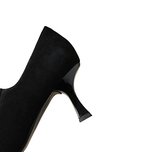 TinaCus Genuine/Suede Leather Handmade Pointed Toe Mid Spool Heels Women's Casual Pumps Shoes3