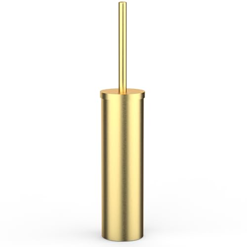 Stainless Steel Toilet Brush and Holder Set Brushed Silver Heavy Duty Toilet Bowl Brush with Long Handle for Bathroom and Farmhouse (Gold)