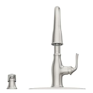 Pfister Rosslyn Kitchen Faucet with Pull Down Sprayer and Soap Dispenser, Single Handle, High Arc, Spot Defense Stainless Steel Finish, F5297RSSRGS Pfister Rosslyn Kitchen Faucet with Pull Down Sprayer and Soap Dispenser Single Handle High Arc Spot Defense Stainless Steel Finish F5297RSSRGS