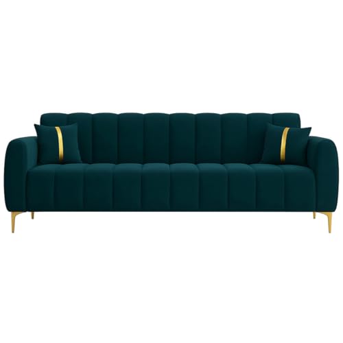 Image of Furny Harmon 5 Seater Fabric 3+2 Sofa Set (Greenish Teal) | Soft Velvet Fabric | Modern Design | Comfortable Seating | Living Room Furniture