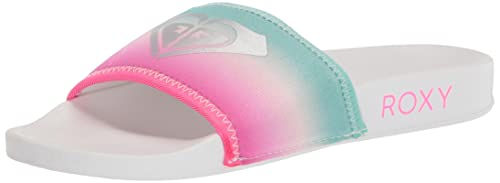 Roxy Girls' Rg Slippy Neo Sport Slide Sandal, White/Crazy Pink/Turquoise, 11 Big Kid Us #TOP19
