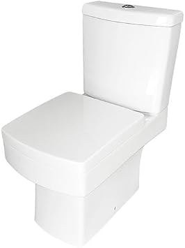 SKY Bathroom Square White Close Coupled Toilet Pan Soft Close Seat Ceramic Modern WC