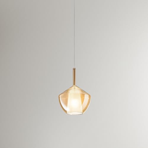 Tulipa de cristal borosilicato contemporáneo Rain ámbar transparente D20 de suspensión lineal