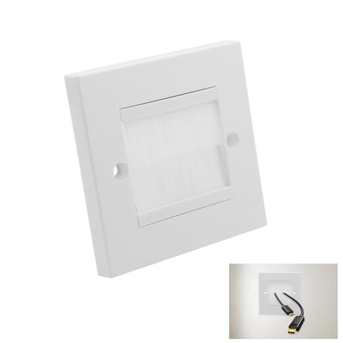 Batheidon 1 Stück Multimedia Wanddose, Kabeldurchführung mit Bürstenabdeckung, Unterputzdose für TV, Lautsprecher, Internetkabel, geeignet für Standarddosen, 80x80mm, einfach zu montieren，weiß