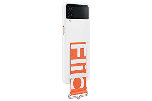 Image of SAMSUNG Galaxy Z Flip 4 Silicone Strap Cover, Protective Phone Case with Finger Grip, Matte Finish, Soft Surface, Handheld Design, US Version, White