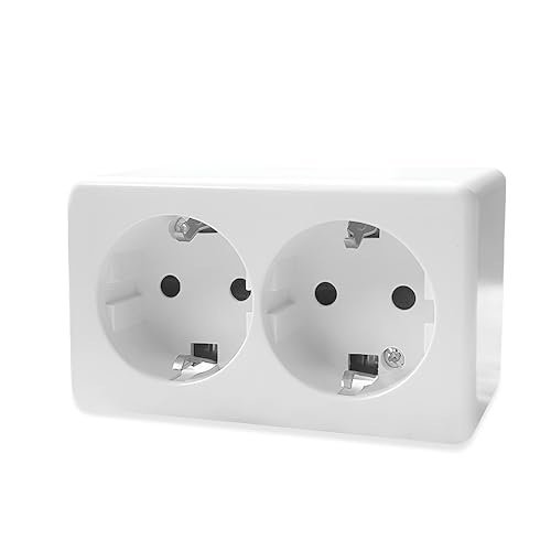 Base Schuko de Superficie con 2 Toma, Enchufe Doble para Montaje en Pared, Toma de Corriente para Interior, 10AX,16A,250V, Ideal para el Hogar y la Oficina