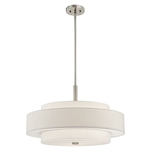 Livex Lighting Fabric Shade 50875-91 Meridian 5-Light Pendant, Brushed Nickel by Livex - Used condition - Image 4