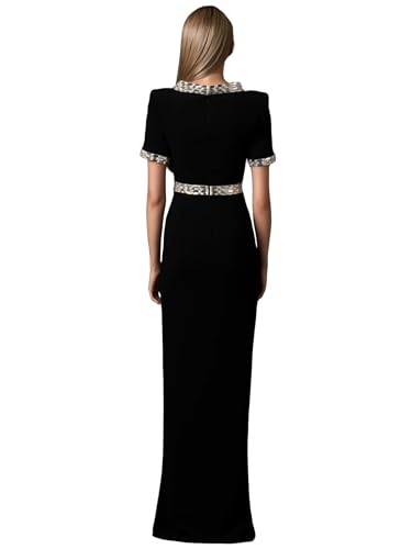 Women's 2025 Designer Party Dress Short Sleeve Luxurious Diamonds Beaded Long Maxi Dresses Elegant Formal Prom Gown2