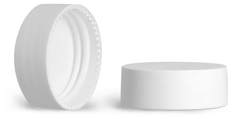 33/400 Plastic Caps, Smooth Matte White Polypropylene Caps w/ F217 Liners