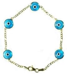 14K Gold Blue 5 Eye Evil Eye Bracelet