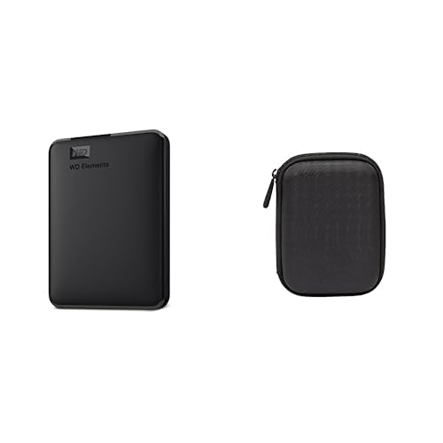 WD Elements Externe Festplatte 4 TB (USB 3.0-Schnittstelle, Plug-and-Play, kompakt und leicht) schwarz & Amazon Basics Schutzhülle für Externe Festplatten