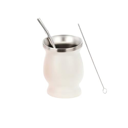 Bivoyudマテ茶 マテゴードセット ストロー マテ茶ひょうたんカップステンレスティーカップ断熱カップ ステンレス お手入れ簡単 部屋 オフィス プレゼント230ML ブラック (ホワイト)