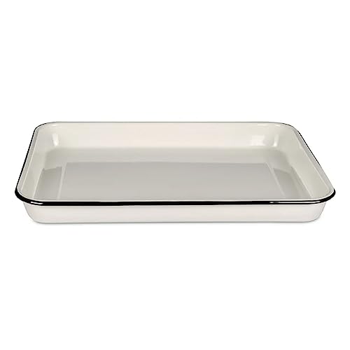 Tablecraft Enamelware Collection Black Rim Solid White Enamel Baking Cookie Sheet Jelly Roll Pan, Home Kitchen & Restaurant, Porcelain over Steel, Classic, Vintage, Retro Style, 16x11.5x1.5