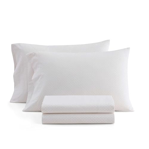Image of Martha Stewart - Twin Size Sheets Set, Crisp & Tailored Cooling Sheets with a Naturally Smooth Cotton Percale Lightweight Feel - Bed Sheets with Matching Pillowcase & Fitted Sheet (Polka Dot Pink)