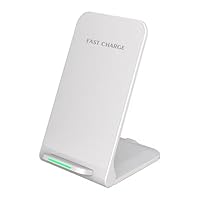 Pipestation White Wireless Charger Stand - 15W Fast Wireless Phone Charger Stand for Samsung Galaxy, Google Pixel, iPhone and Other Mobile Devices - Super-Fast Wire-less Phone Charging Station (White)