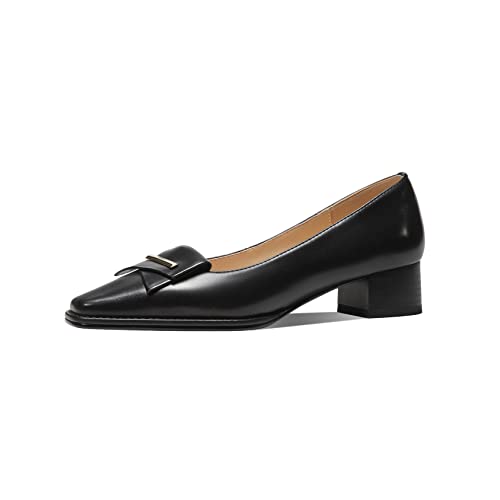 TinaCus Sapato de escritório feminino de couro genuíno feito à mão confortável salto grosso clássico