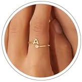 Turandoss Initial Rings for Women Teen Girls - Non Tarnish Dainty 14K Gold Plated Adjustable Letter Rings, Stackable Cute Thumb Pinky Fashion Unique Open Simple Birthday Gifts Jewelry