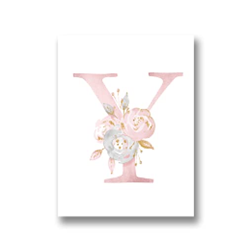 Toile Lettre Y Aquarelle Rose Fleurs pour Douce Atmosphère de la Chambre d'Enfant