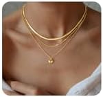 Yoosteel Heart Necklace for Women Girls - Chunky 14K-Gold-Plated Puffy Love Chain Necklaces Minimalist 14K-Gold-Plated Heart Pendant Necklace for Women Teen Girl Gifts Trendy Jewelry