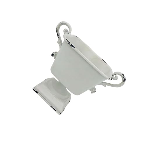 LIXSAZSE 素朴な鉄製フラワーバケツ 植木鉢 テーブルトップ装飾 テーブルセンターピース, 白, 22.5x10x18cm