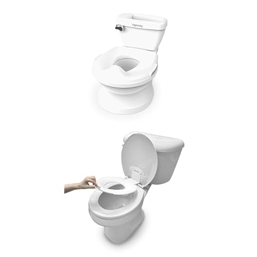 Ingenuity Potty Training Bundle – Includes My Size Potty Pro Toddler Training Toilet with Lifelike Flush Sound and Flip & Sit Potty Seat for Adult Toilet, Easy to Use, White, Ages 18 Months+
