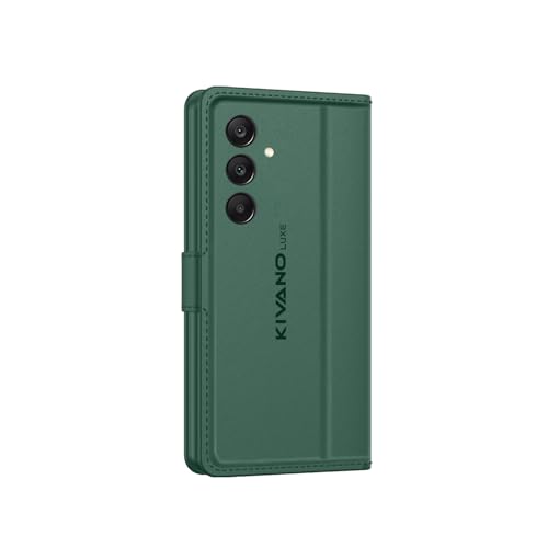 Image of KIVANO LUXE for Samsung F17 5G / Samsung A17 5G / Samsung A26 5G Luxury Handmade Leather Magnetic Flip Folio Case | Card Holder & Kickstand | Slim Protective Cover | Unisex - Green